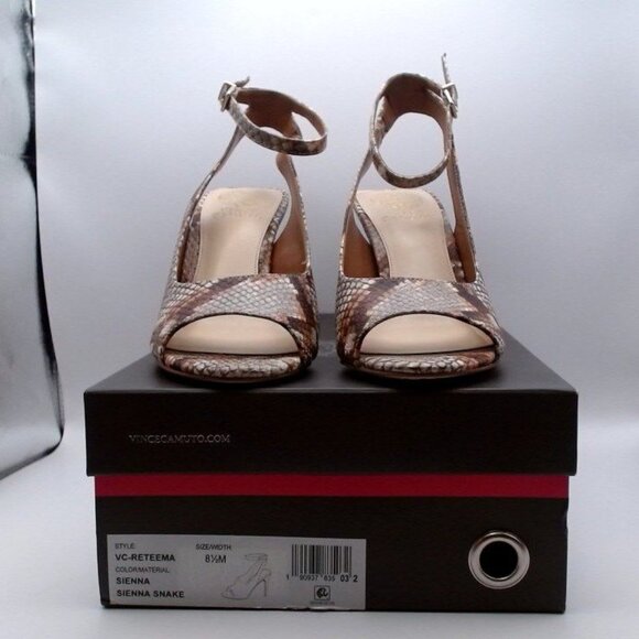 Vince Camuto “Reteema” Snake Print Peep-Toe Pumps – Sienna Brown 8.5M NEW - Picture 2 of 6